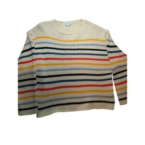 Davi & Dani Striped Knit Sweater Womens Medium Cream Multi Color Chunky Crewneck